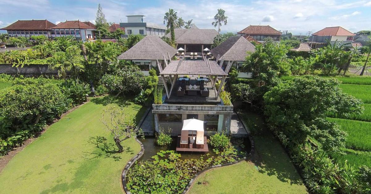 Villa Mandalay Semi aerial in front of villa view bali villa wedding